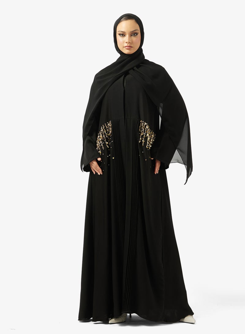 hayas closet Black Embellished Abaya With Sheila - Image 1